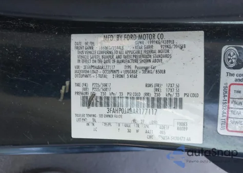 2010 Ford Fusion Sel из США, поврежденный, VIN 3FAHP0JA8AR177117